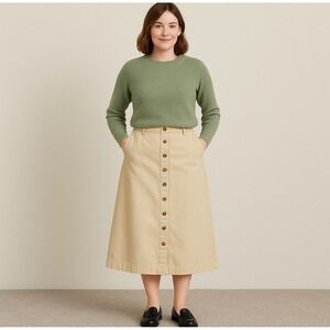 Vintage Crossroads Woman Modest Button‎ Front Midi Skirt 22 Beige Cotton USA